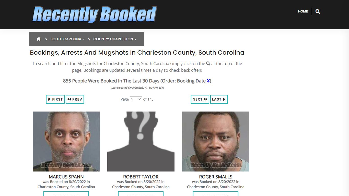 Bookings, Arrests and Mugshots in Charleston County, South Carolina